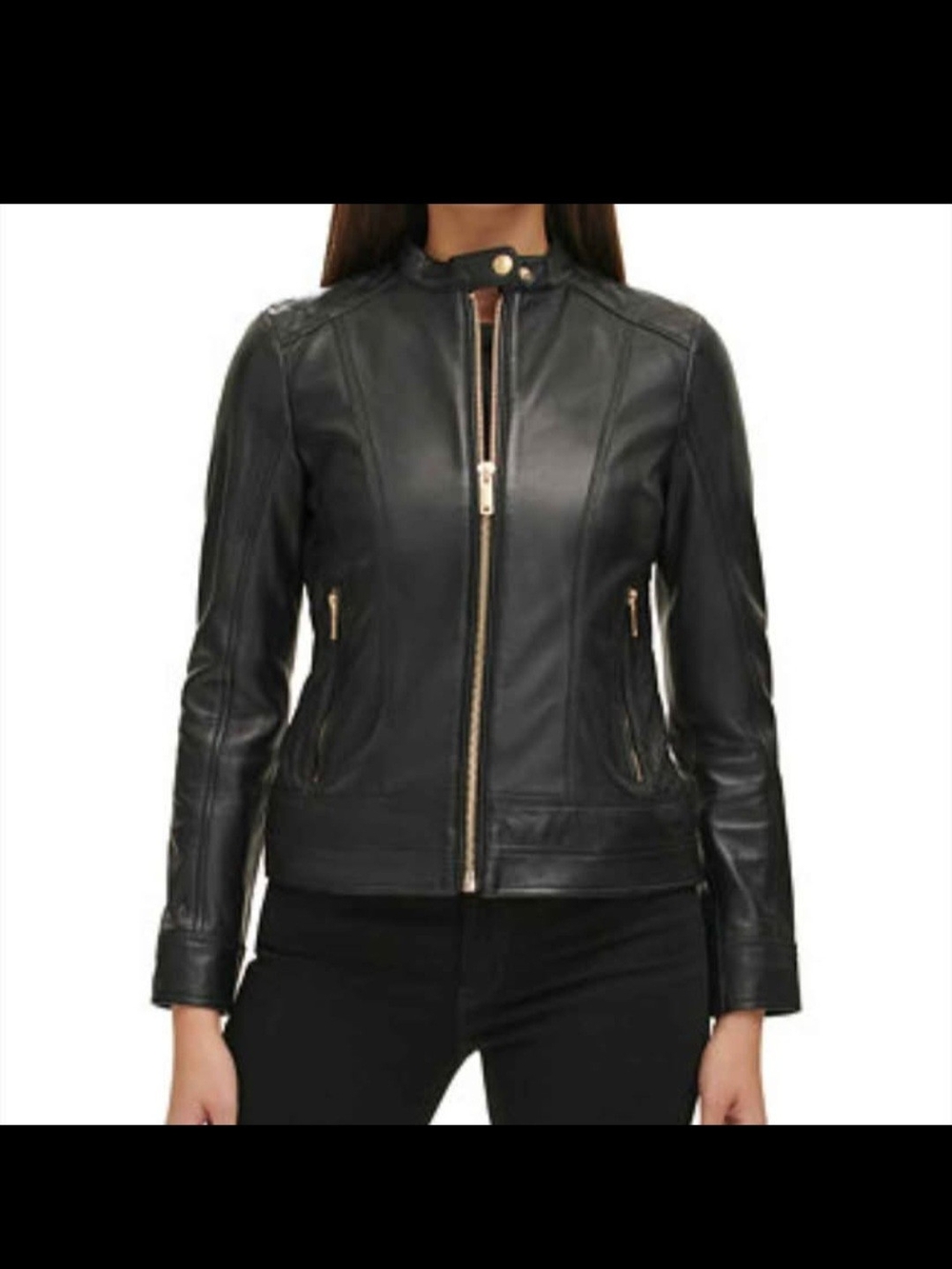 Guess Black Leather Moto Zip Jacket